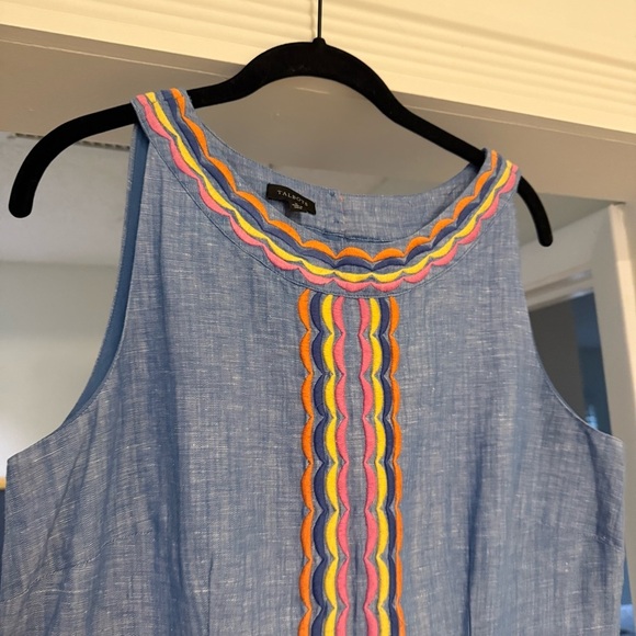Talbots Linen Scallop Detail Shift Knee Length Dress Multicolor Sleeveless Sz 6 - Picture 4 of 10